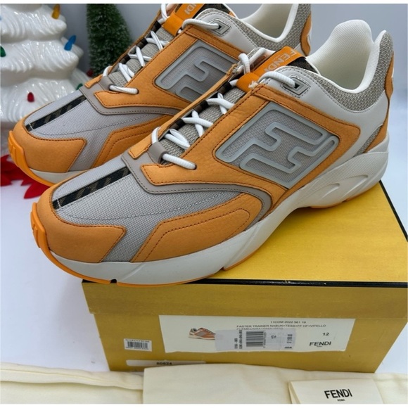 Fendi Men\'s FF logo textile runner sneakers size 12 made in Italy